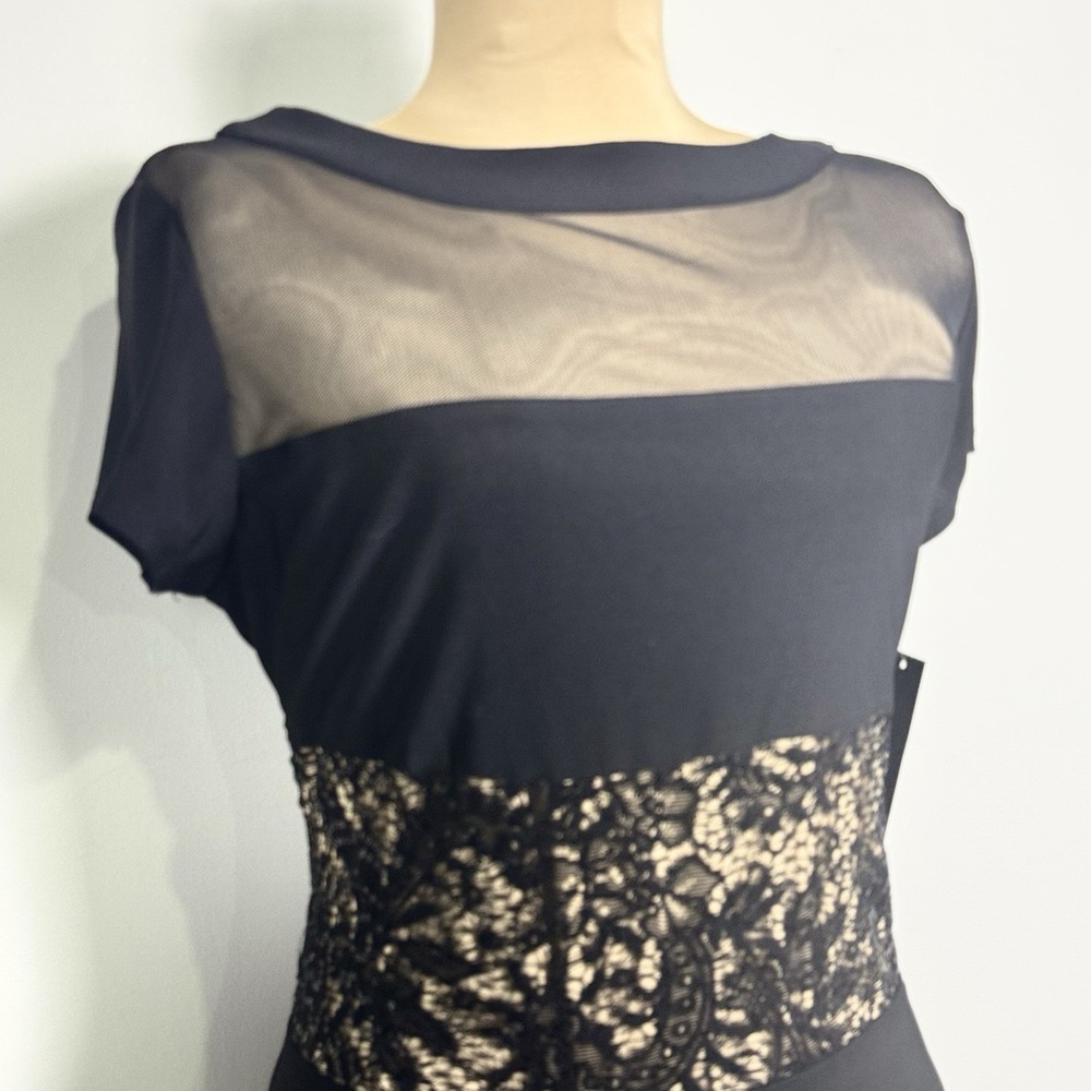 NWT R&M Richards Black Nude Sequin Inset Short Sleeve Midi Flare Dress 14 Party - Picture 2 of 11